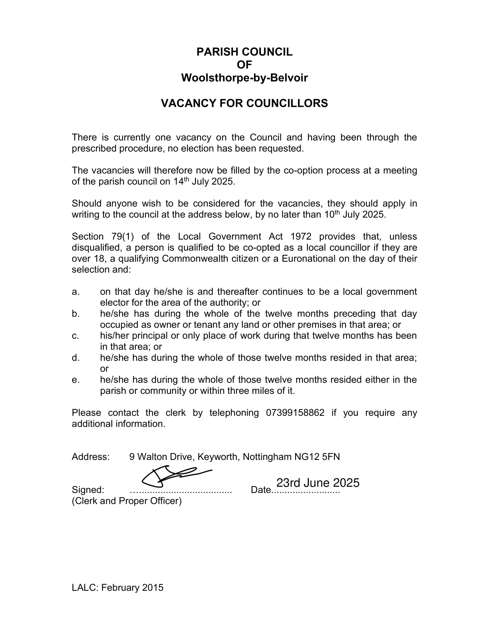 Co option vacancy notice signed 1
